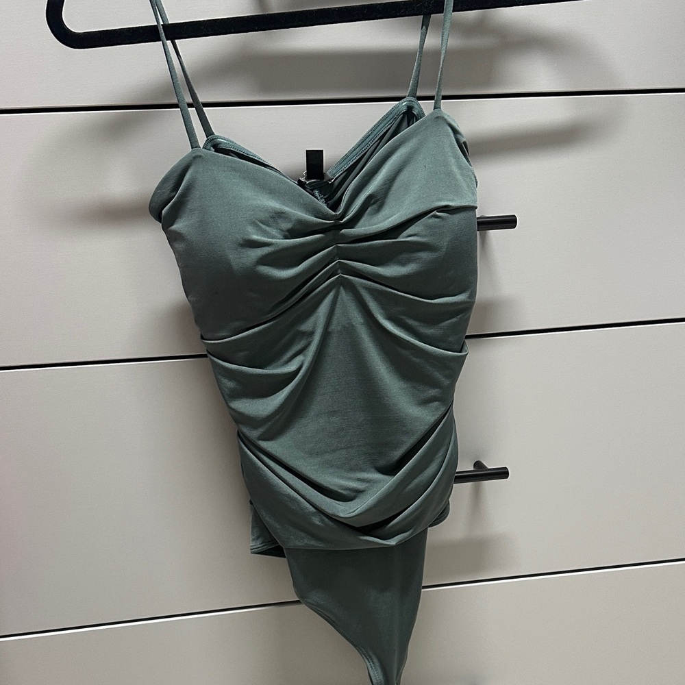 Express Green Ruched Bodysuit